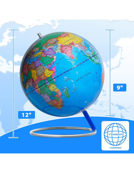 Globo Terráqueo Educativo 22.86 cm BSHAPPLUS con Base de Metal Globo Terráqueo Educativo 22.86 cm BSHAPPLUS con Base de Metal