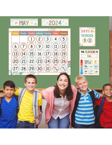 Conjunto de Calendario de Aula Boho QOUBAI 50 Piezas