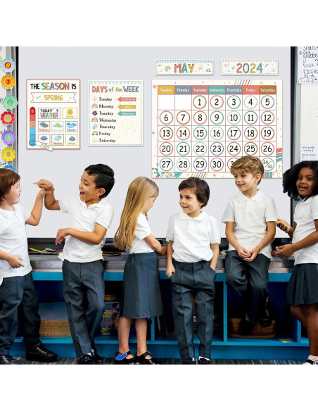 Conjunto de Calendario de Aula Boho QOUBAI 50 Piezas Conjunto de Calendario de Aula Boho QOUBAI 50 Piezas