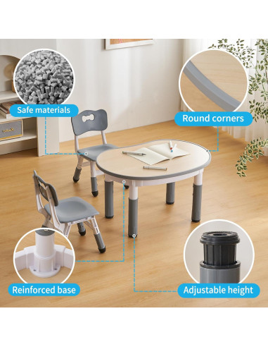 Conjunto de Mesa y Sillas Redondas Ajustables UNICOO para Niños