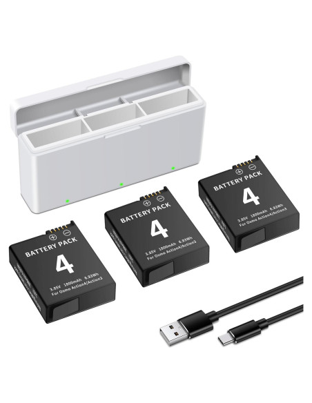 Kit Cargador Batería DJI Osmo Action 4/3 - 3 Baterías 1850mAh Kit Cargador Batería DJI Osmo Action 4/3 - 3 Baterías 1850mAh