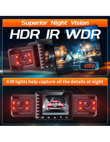 Cámara Dash 3 Canales iiwey T1-pro 1080P con Visión Nocturna