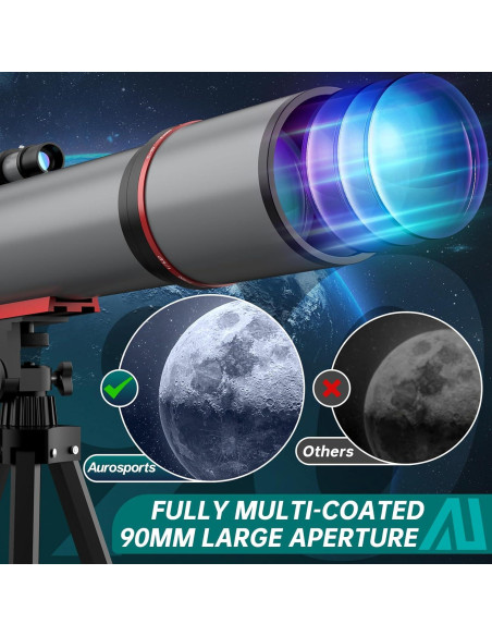 Telescopio Aurosports Refractor 90mm 600mm para Principiantes Telescopio Aurosports Refractor 90mm 600mm para Principiantes