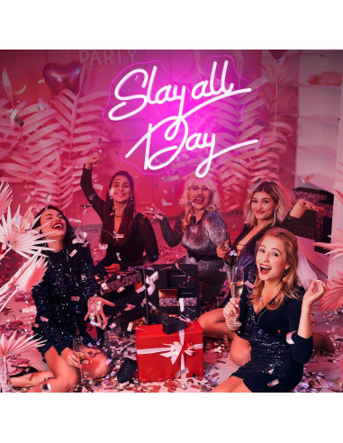 Luz de Neón Rosa Slay All Day ReyeeInc USB Regulable 37x30cm