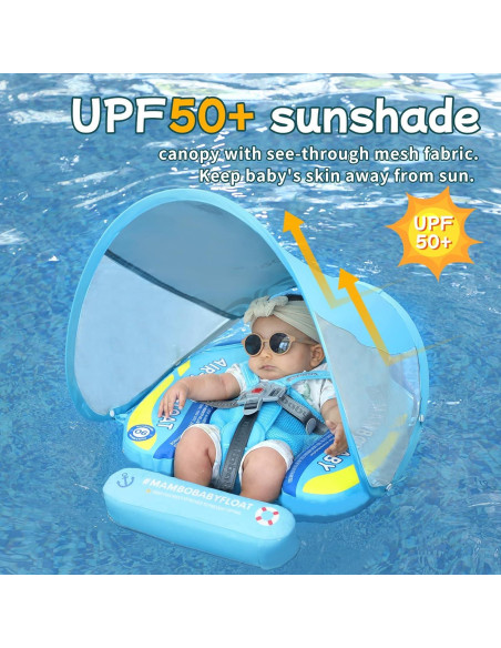 Flotador Mambobaby Azul Barco con Toldo Solar Ajustable 3-24 meses Flotador Mambobaby Azul Barco con Toldo Solar Ajustable 3-24 meses