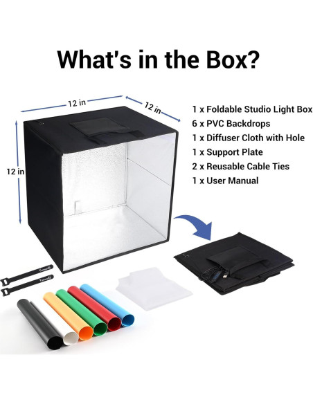 Caja de Luz Portátil Yanuoda 30.48cm con 120 LEDs y 6 Fondos Caja de Luz Portátil Yanuoda 30.48cm con 120 LEDs y 6 Fondos