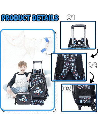 Mochila Rodante Meetbelify para Niños con Balón de Fútbol