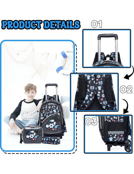 Mochila Rodante Meetbelify para Niños con Balón de Fútbol Mochila Rodante Meetbelify para Niños con Balón de Fútbol