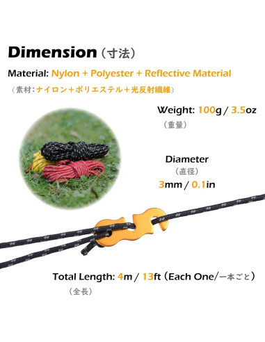 Cuerda Reflectante TRIWONDER Nylon 3mm 32m 8 Paquete Camping