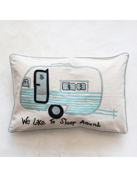 Almohada Lumbar Creative Co-Op Algodón Bordada Camper 61x41 cm Almohada Lumbar Creative Co-Op Algodón Bordada Camper 61x41 cm