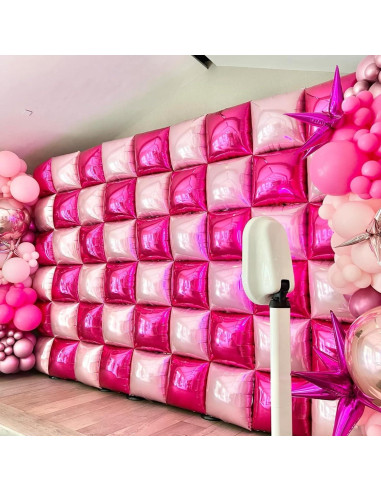 Globos de Foil Cuadrados Rosa Fucsia y Oro Rosa 48 cm - Kit Fiesta