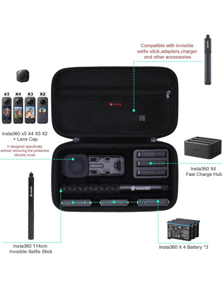Funda Dura XANAD para Cámara de Acción Insta360 X5/X4/X3/X2 Impermeable Funda Dura XANAD para Cámara de Acción Insta360 X5/X4/X3/X2 Impermeable