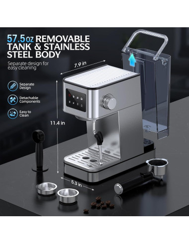 Máquina de Espresso QJA EM625 20 Bar Acero Inoxidable