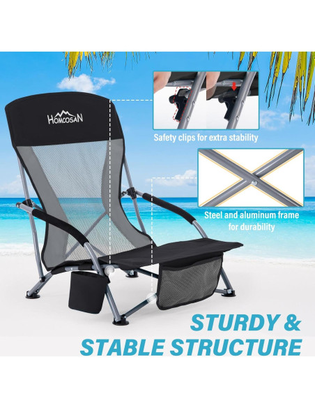Silla de Playa Plegable Homcosan con Paraguas y Portavasos Silla de Playa Plegable Homcosan con Paraguas y Portavasos