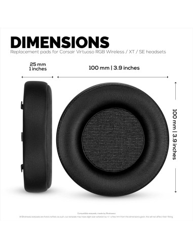Almohadillas de Repuesto Brainwavz para Auriculares Corsair Virtuoso RGB - PU Cuero Suave