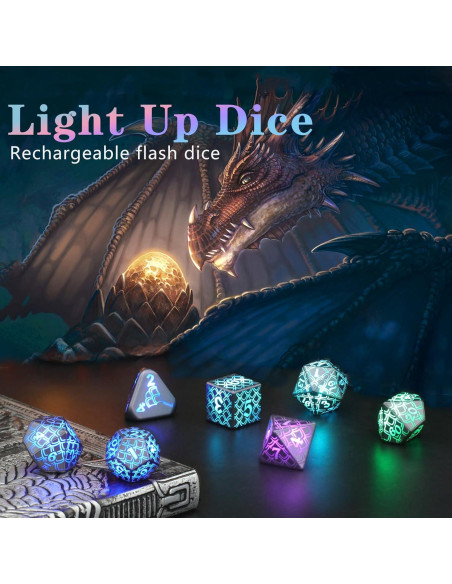 Dados LED ZHOORQI Recargables Dragón RGB para D&D Dados LED ZHOORQI Recargables Dragón RGB para D&D