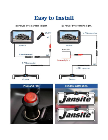 Cámara de Respaldo AHD 1080P Jansite con Monitor 5" y LED