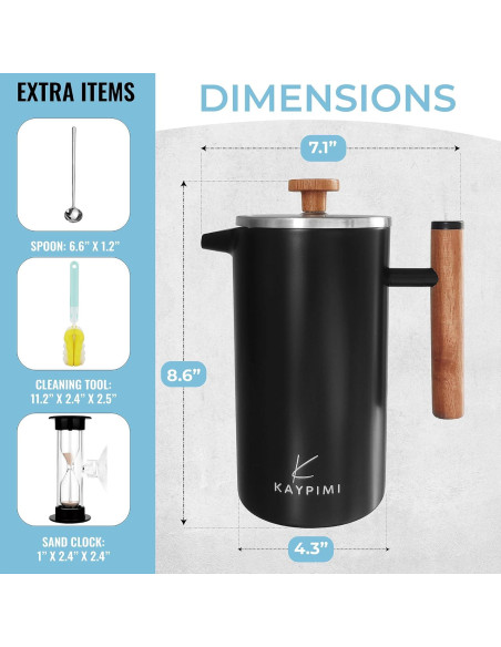 Prensa Francesa de Café Kaypimi 1L Acero Inoxidable Aislada Prensa Francesa de Café Kaypimi 1L Acero Inoxidable Aislada