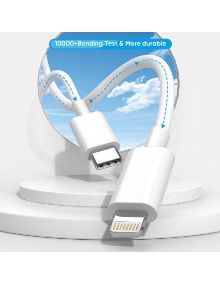 Cable de carga rápida 6 pies + cargador USB-C Apple MFi - 3 paquetes Cable de carga rápida 6 pies + cargador USB-C Apple MFi - 3 paquetes
