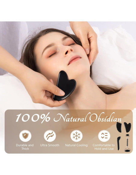 Juego de Gua Sha de Jade y Obsidiana Natural - 4 Piezas Juego de Gua Sha de Jade y Obsidiana Natural - 4 Piezas