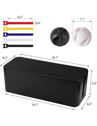 Caja Organizadora de Cables Tuwechen Grande Negra - 40.9x15.7 cm