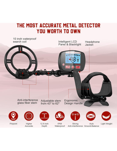 Detector de Metales Buytes IP68 LCD 4 Modos 152 cm