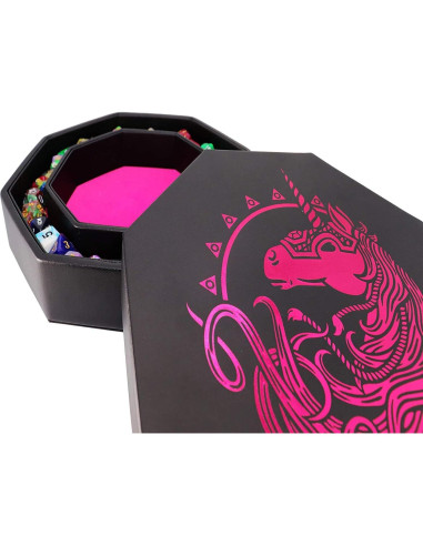Bandeja Octagonal para Dados Fantasydice Rosa Unicornio 22.86 cm