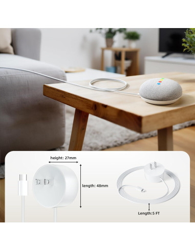 Cable de Alimentación Micro B 1.5M BolAAzuL para Google Home Mini