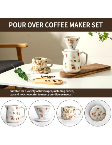 Juego de Cafetera de Vertido Roperu 20 oz con Taza y Filtros