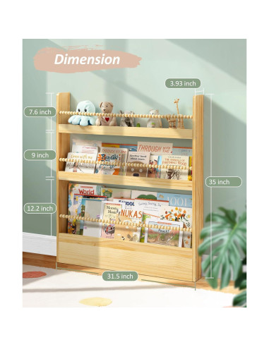 Estantería Infantil Maxpeuvon 80x10x89 cm Madera Natural 3 Niveles