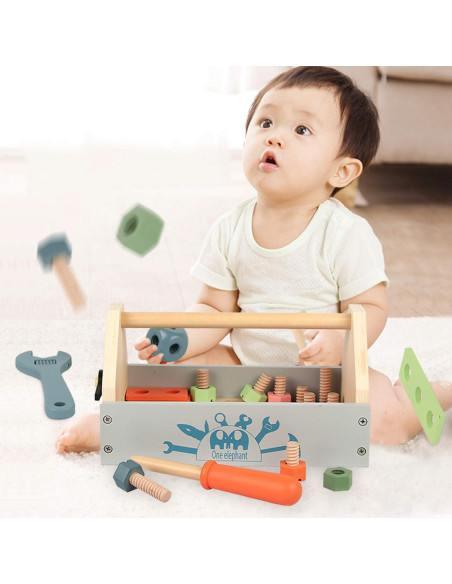 Caja de herramientas de madera Toywoo para niños 34 piezas Caja de herramientas de madera Toywoo para niños 34 piezas