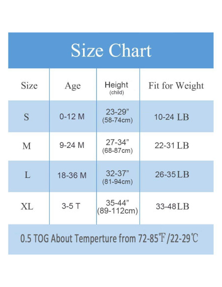 Saco de dormir ligero de muselina para niños 3-5 años XL Saco de dormir ligero de muselina para niños 3-5 años XL
