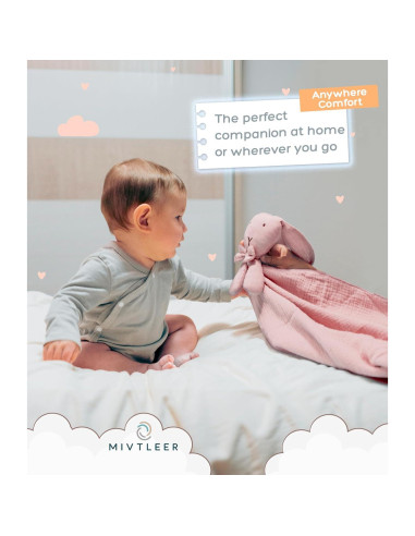 Manta Lovey para Bebé Mivtleer Conejito Rosa 61x61 cm Algodón Orgánico