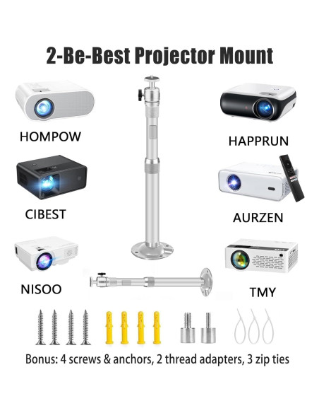 Soporte de Proyector de Techo Ajustable 2-Be-Best Plata 41-65cm Soporte de Proyector de Techo Ajustable 2-Be-Best Plata 41-65cm