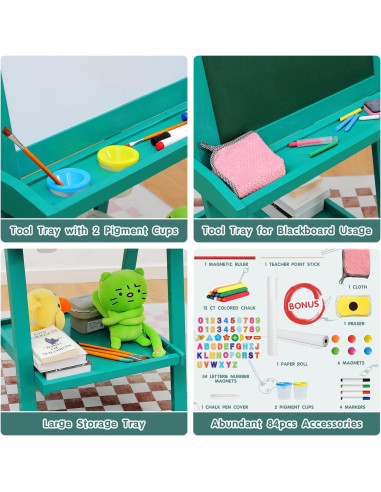 Caballete Deluxe Plegable JUZBOT para Niños Verde 84 Accesorios