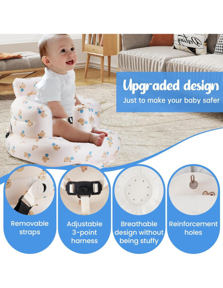 Asiento Inflable para Bebés Cabeza de Oso Amor Azul - Seguro y Portátil Asiento Inflable para Bebés Cabeza de Oso Amor Azul - Seguro y Portátil