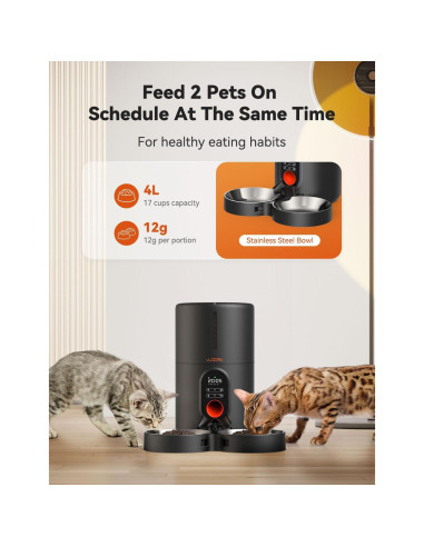 Comedero Automático WOPET para 2 Gatos - Programable 4L
