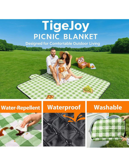 Manta de Picnic Plegable TigeJoy Impermeable 203x203cm Verde Manta de Picnic Plegable TigeJoy Impermeable 203x203cm Verde