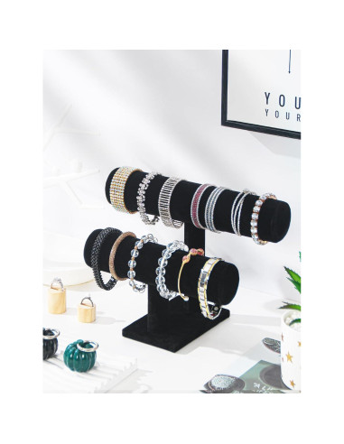 Soporte de exhibición de joyas Coward 2 niveles terciopelo negro