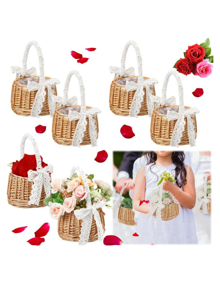 6 Canastas de Flores de Mimbre Ziliny para Boda Bohemia 20x11x9 cm 6 Canastas de Flores de Mimbre Ziliny para Boda Bohemia 20x11x9 cm