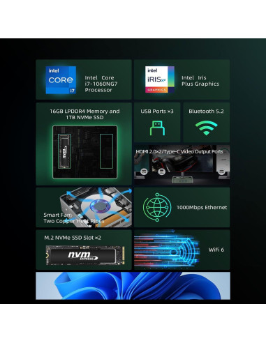 Bmax B6 Power Mini PC i7-1060NG7 16GB 1TB 4K Triple Pantalla