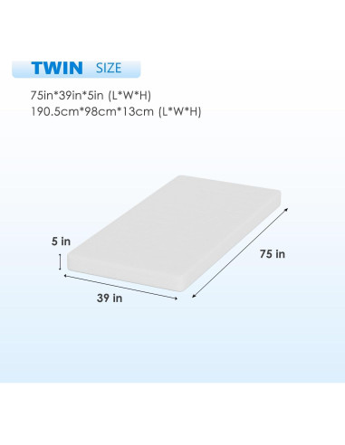 Colchón de Espuma Viscoelástica FDW 5 Pulgadas Twin Té Verde