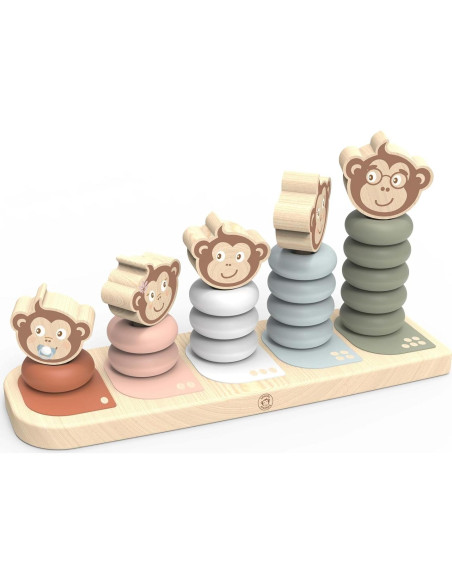 Apilador Familiar Speedy Monkey Kids - 5 Monos de Madera, Pintura No Tóxica, Juguete Educativo Apilador Familiar Speedy Monkey Kids - 5 Monos de Madera, Pintura No Tóxica, Juguete Educativo