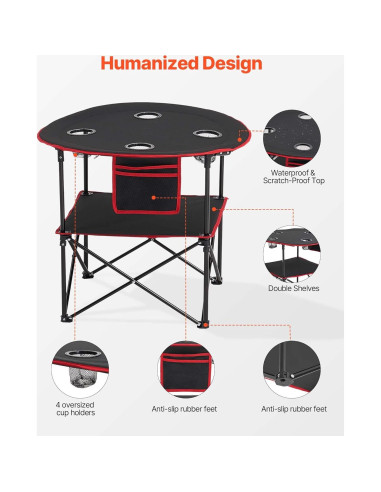 Mesa de Camping Plegable VEVOR 600D, Ligera y Portátil, Negra