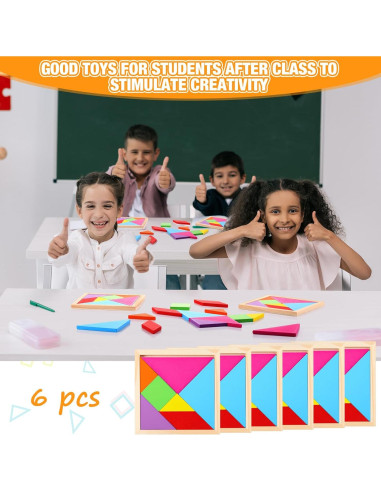 Conjunto de Rompecabezas Tangram de Madera Meooeck 6 Piezas