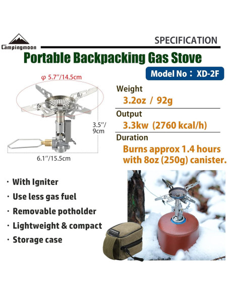 Estufa de Gas Portátil CAMPINGMOON XD-2F Plegable 3.3kW Estufa de Gas Portátil CAMPINGMOON XD-2F Plegable 3.3kW
