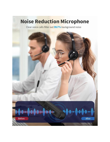 Auriculares USB JabNecter BH708AB con micrófono y cancelación de ruido