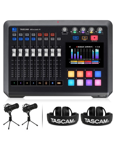 Kit de Podcast TASCAM Mixcast 4 con Micrófono y Auriculares