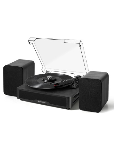 Reproductor de Vinilo Vangoa Negro Bluetooth 3 Velocidades