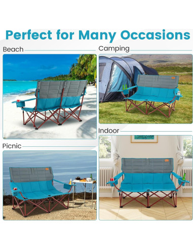 Silla de Camping Doble Goplus Plegable Azul para 2 Personas